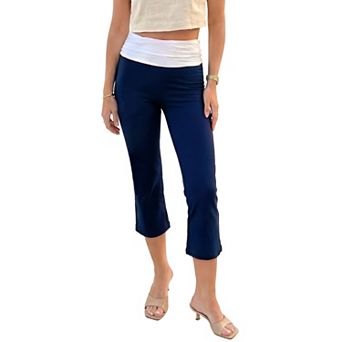 Jess by Meiko Women's Foldover Contrast Waistband Capris Legging
