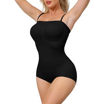 Women's Strapless Shapewear Tummy Control Leotard TubeTop Thong Sculpted Bodyshaper Removable Straps