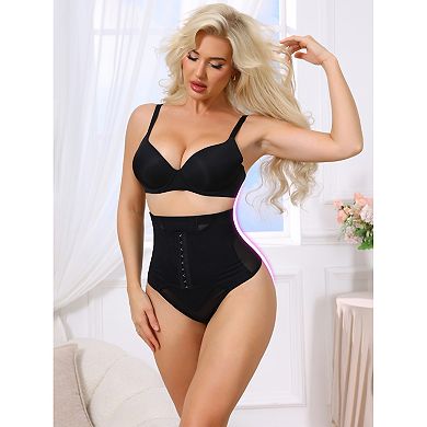 Women's High Waisted Tummy Control Bodyshaper Panties Thong with Front Hook Closure