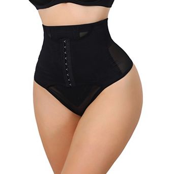 Women's High Waisted Tummy Control Bodyshaper Panties Thong with Front Hook Closure