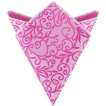 Men's Floral Pocket Square Leaf Twist Pattern Handkerchiefs with Trim for Wedding Party