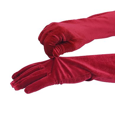 Women's Velvet Elbow Length Full Finger Evening Glove for Elegant Formal