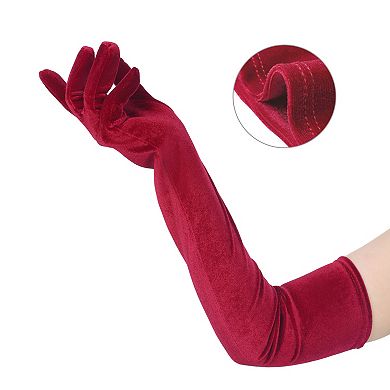 Women's Velvet Elbow Length Full Finger Evening Glove for Elegant Formal