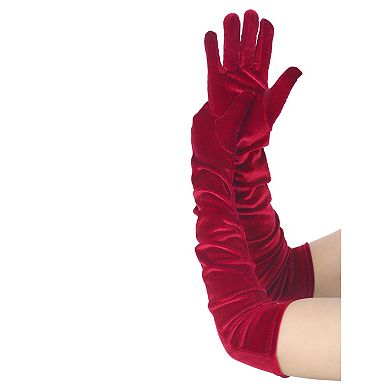 Women's Velvet Elbow Length Full Finger Evening Glove for Elegant Formal
