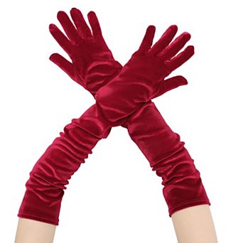 Women's Velvet Elbow Length Full Finger Evening Glove for Elegant Formal