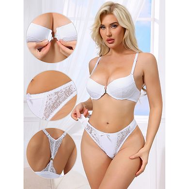 2 Piece for Women Lace Lingerie Sets Front Closure Underwire Bra and Low Waisted Briefs Set