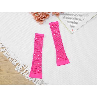 Women's Long Rhinestone Fingerless Gloves Stretchy for Party Cosplay