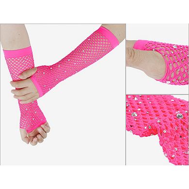 Women's Long Rhinestone Fingerless Gloves Stretchy for Party Cosplay
