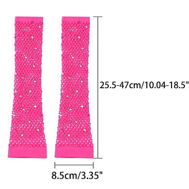 Women's Long Rhinestone Fingerless Gloves Stretchy for Party Cosplay
