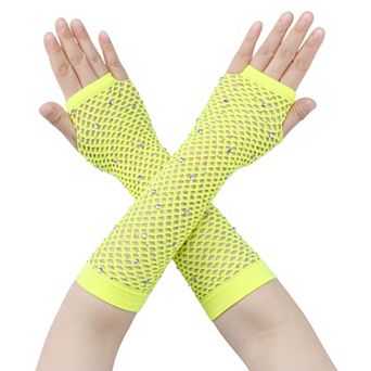 Women's Long Rhinestone Fingerless Gloves Stretchy for Party Cosplay