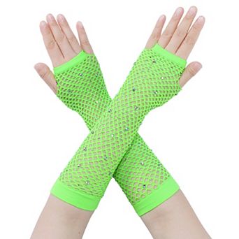 Women's Long Rhinestone Fingerless Gloves Stretchy for Party Cosplay