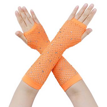 Women's Long Rhinestone Fingerless Gloves Stretchy for Party Cosplay