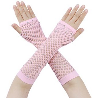 Women's Long Rhinestone Fingerless Gloves Stretchy for Party Cosplay