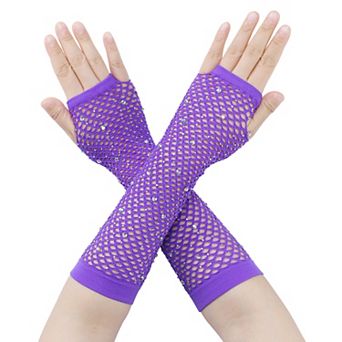 Women's Long Rhinestone Fingerless Gloves Stretchy for Party Cosplay