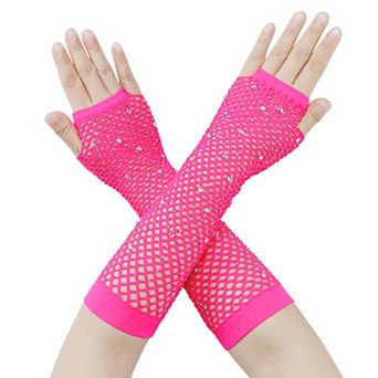 Women's Long Rhinestone Fingerless Gloves Stretchy for Party Cosplay