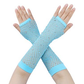 Women's Long Rhinestone Fingerless Gloves Stretchy for Party Cosplay