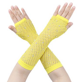 Women's Long Rhinestone Fingerless Gloves Stretchy for Party Cosplay