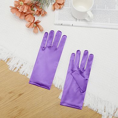 Women's Satin Full Finger Gloves Wrist Length Wedding Party Short Gloves