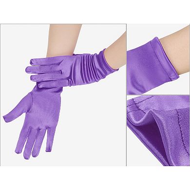 Women's Satin Full Finger Gloves Wrist Length Wedding Party Short Gloves