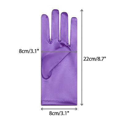 Women's Satin Full Finger Gloves Wrist Length Wedding Party Short Gloves