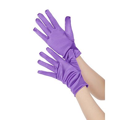 Women's Satin Full Finger Gloves Wrist Length Wedding Party Short Gloves