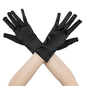 Women's Satin Full Finger Gloves Wrist Length Wedding Party Short Gloves