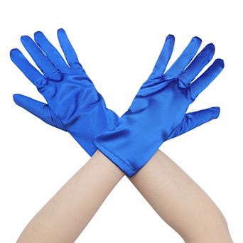 Women's Satin Full Finger Gloves Wrist Length Wedding Party Short Gloves