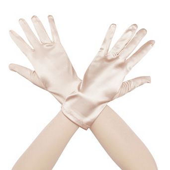 Women's Satin Full Finger Gloves Wrist Length Wedding Party Short Gloves