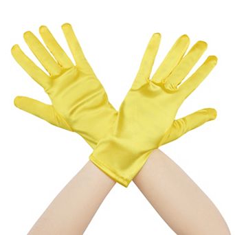 Women's Satin Full Finger Gloves Wrist Length Wedding Party Short Gloves