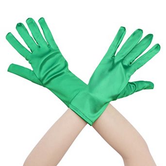 Women's Satin Full Finger Gloves Wrist Length Wedding Party Short Gloves