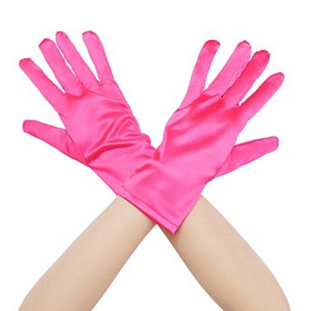 Women's Satin Full Finger Gloves Wrist Length Wedding Party Short Gloves