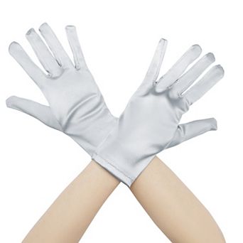 Women's Satin Full Finger Gloves Wrist Length Wedding Party Short Gloves