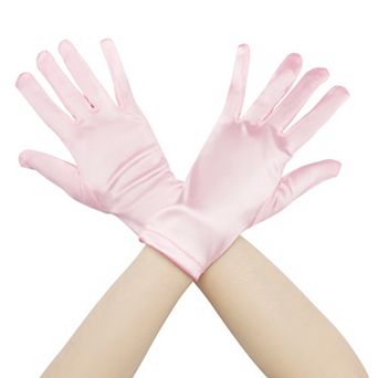 Women's Satin Full Finger Gloves Wrist Length Wedding Party Short Gloves