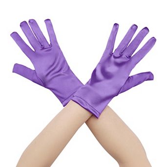 Women's Satin Full Finger Gloves Wrist Length Wedding Party Short Gloves