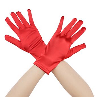 Women's Satin Full Finger Gloves Wrist Length Wedding Party Short Gloves