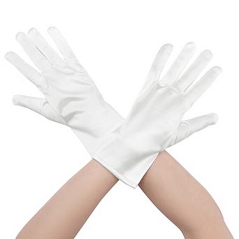 Women's Satin Full Finger Gloves Wrist Length Wedding Party Short Gloves