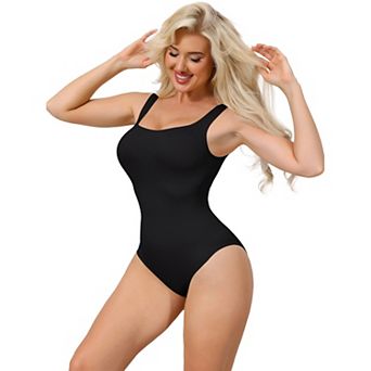 Ribbed Shapewear Bodysuits for Women Square Neck Tank Tops Thong Sleeveless Bodyshaper