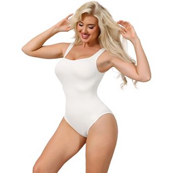 Ribbed Shapewear Bodysuits for Women Square Neck Tank Tops Thong Sleeveless Bodyshaper
