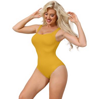 Ribbed Shapewear Bodysuits for Women Square Neck Tank Tops Thong Sleeveless Bodyshaper
