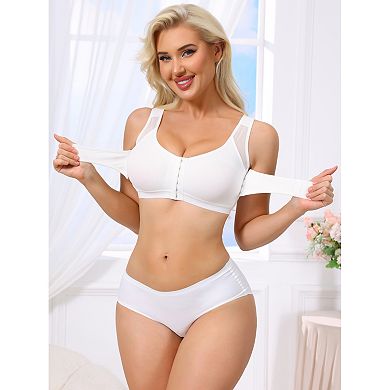 Women's Front Closure Posture Wireless Back Support Full Coverage Bra Removable Bosom Support Band