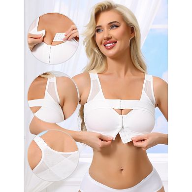 Women's Front Closure Posture Wireless Back Support Full Coverage Bra Removable Bosom Support Band