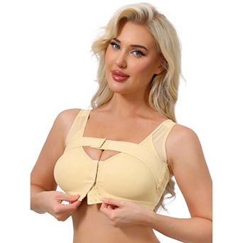 Women's Front Closure Posture Wireless Back Support Full Coverage Bra Removable Bosom Support Band
