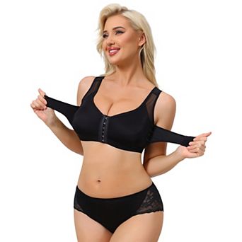 Women's Front Closure Posture Wireless Back Support Full Coverage Bra Removable Bosom Support Band