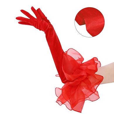 Women's Opera Gloves Tulle Puffy Oversized Ruffled Long Gloves for Banquet Party