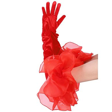 Women's Opera Gloves Tulle Puffy Oversized Ruffled Long Gloves for Banquet Party
