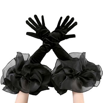 Women's Opera Gloves Tulle Puffy Oversized Ruffled Long Gloves for Banquet Party