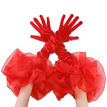 Women's Opera Gloves Tulle Puffy Oversized Ruffled Long Gloves for Banquet Party