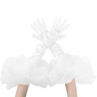 Women's Opera Gloves Tulle Puffy Oversized Ruffled Long Gloves for Banquet Party