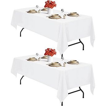 White Rectangle Tablecloth 2-Pack Waterproof Washable Wrinkle-Resistant Cover