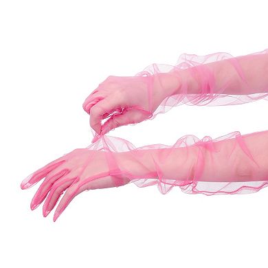 Women's Tulle Long Gloves Full Finger Mesh Sheer Glove for Evening Wedding